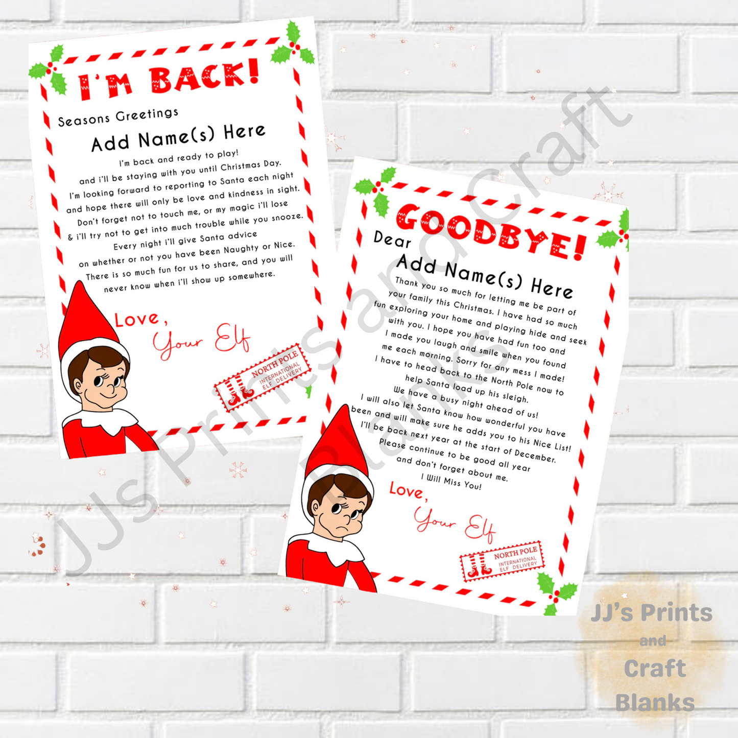 Elf I’m back and goodbye letters