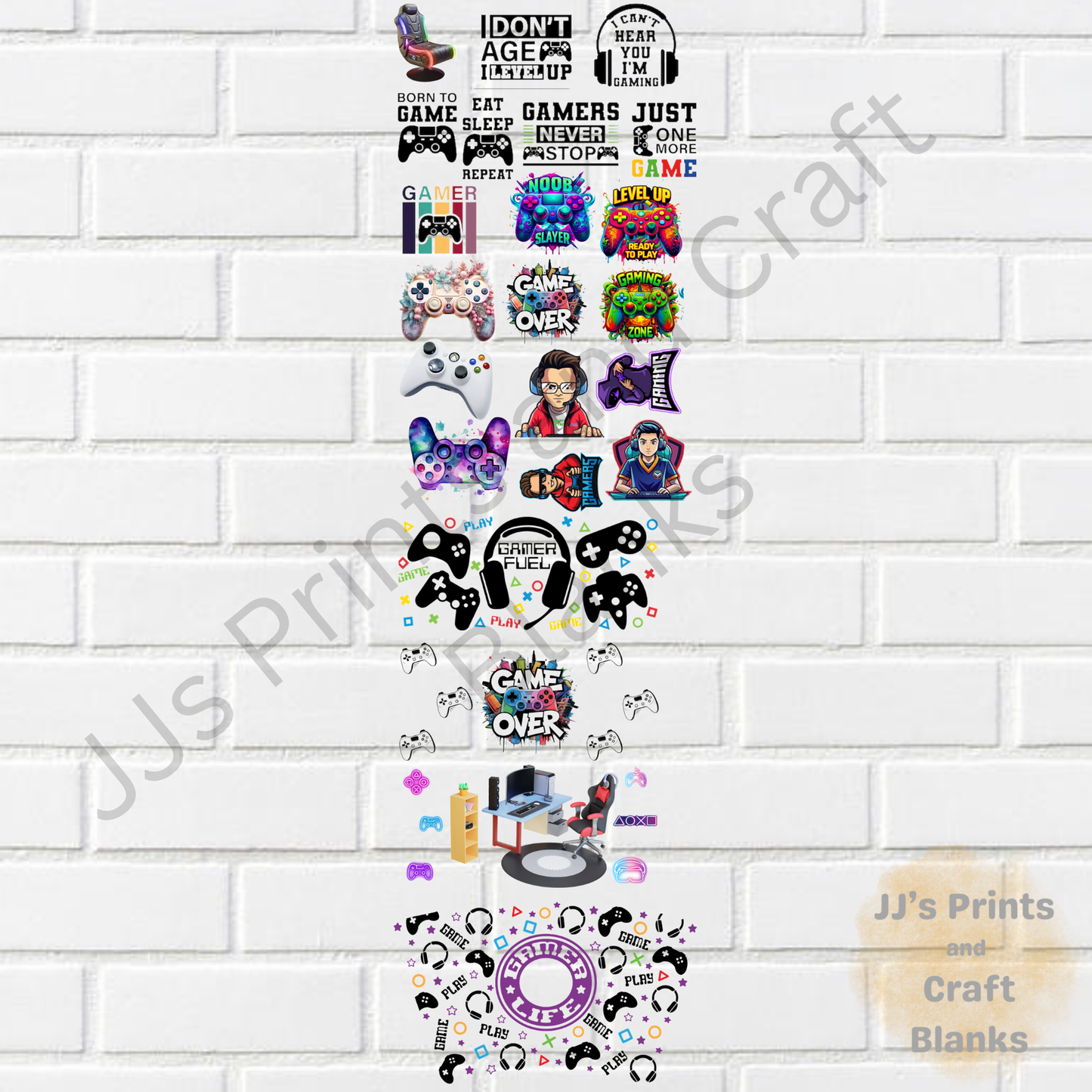 Pre made uv-dtf Gamer 1 meter gang sheet