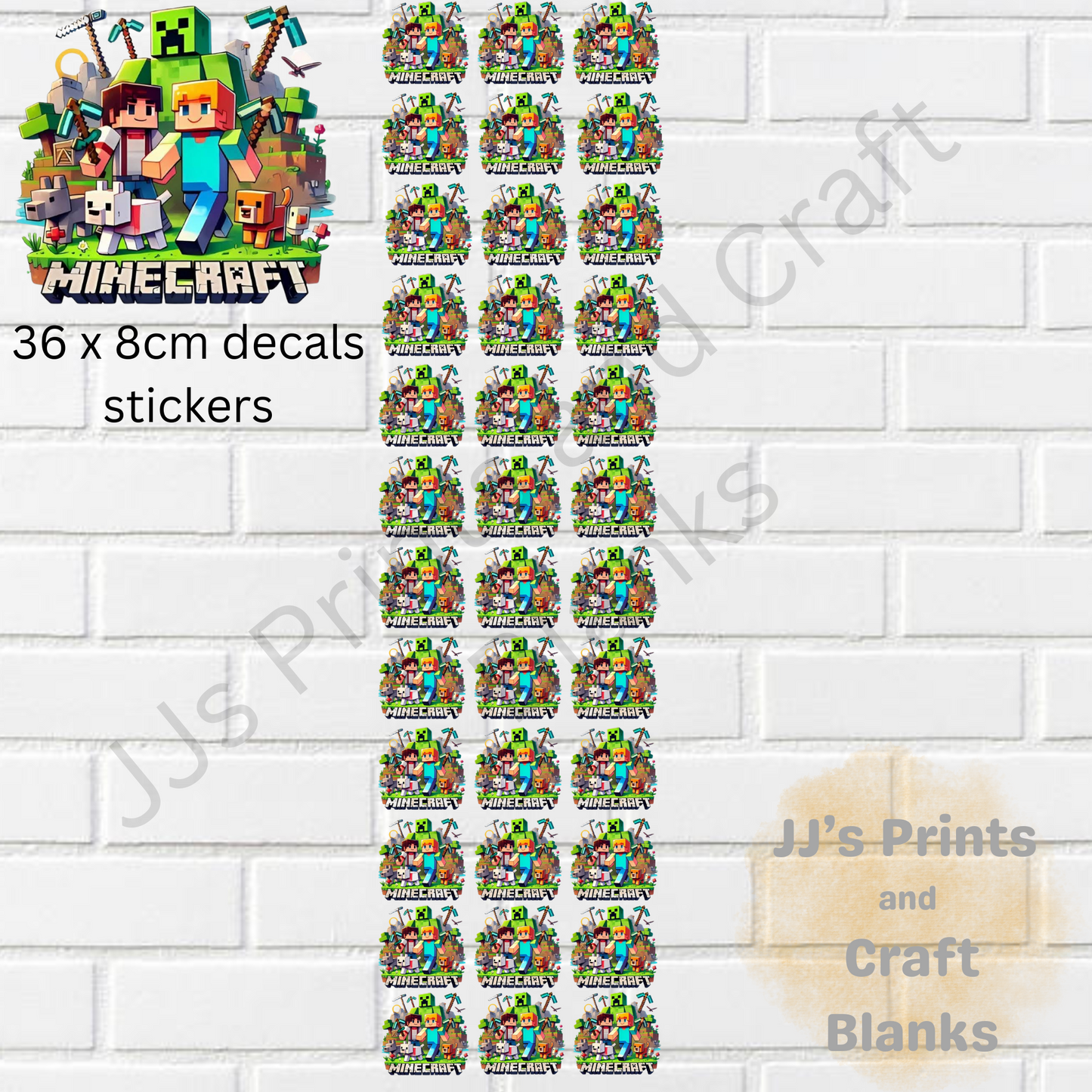 pre made 1m uv-dtf minecraft 8cm decal gang sheet