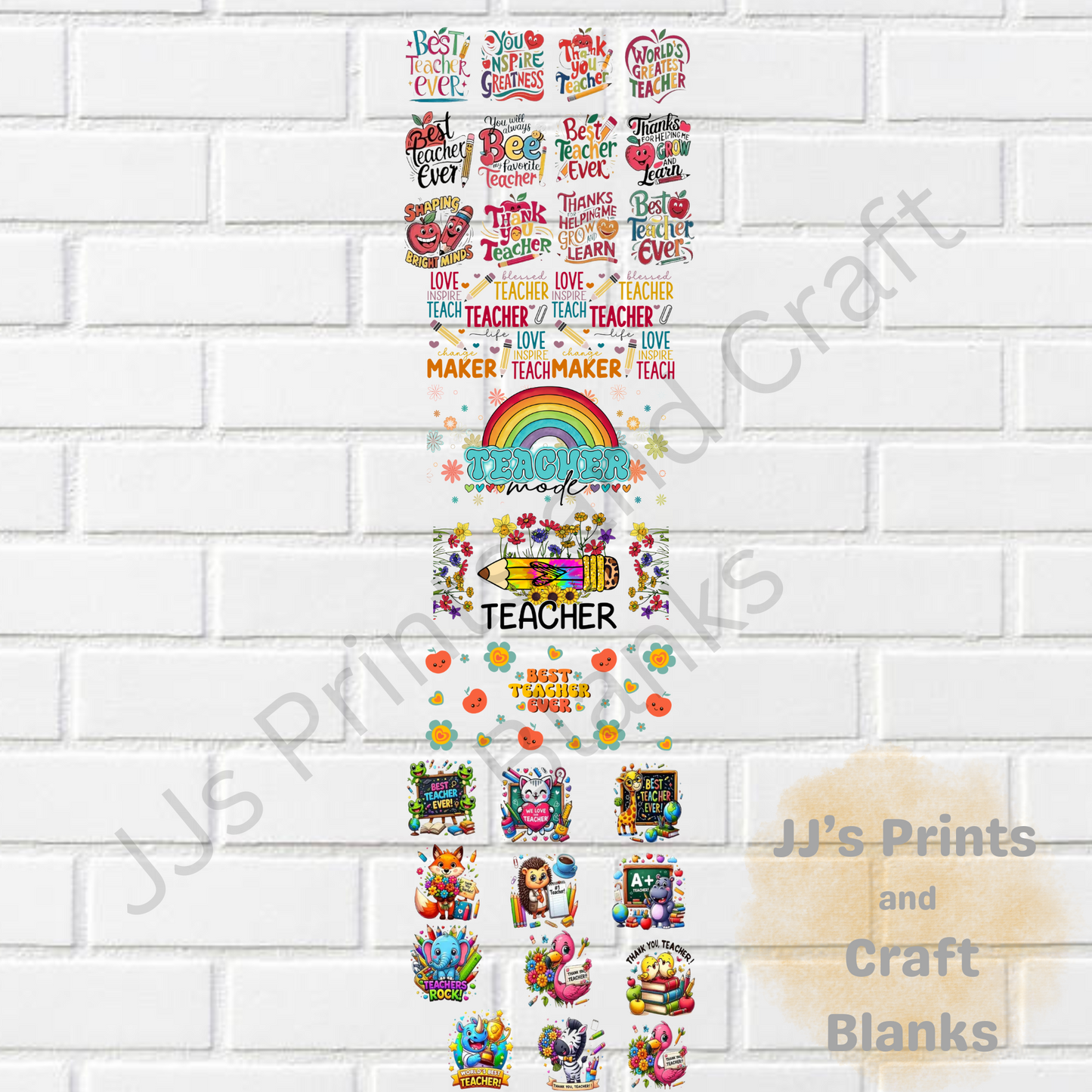 pre made uv-dtf teacher 1m gang sheet