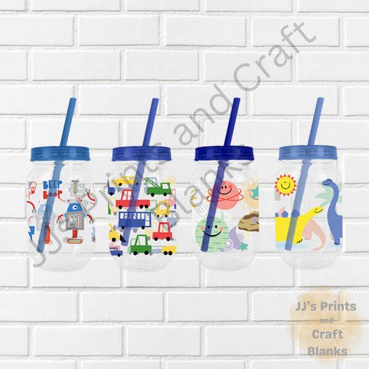 Boys Print Mason Jar with Straw