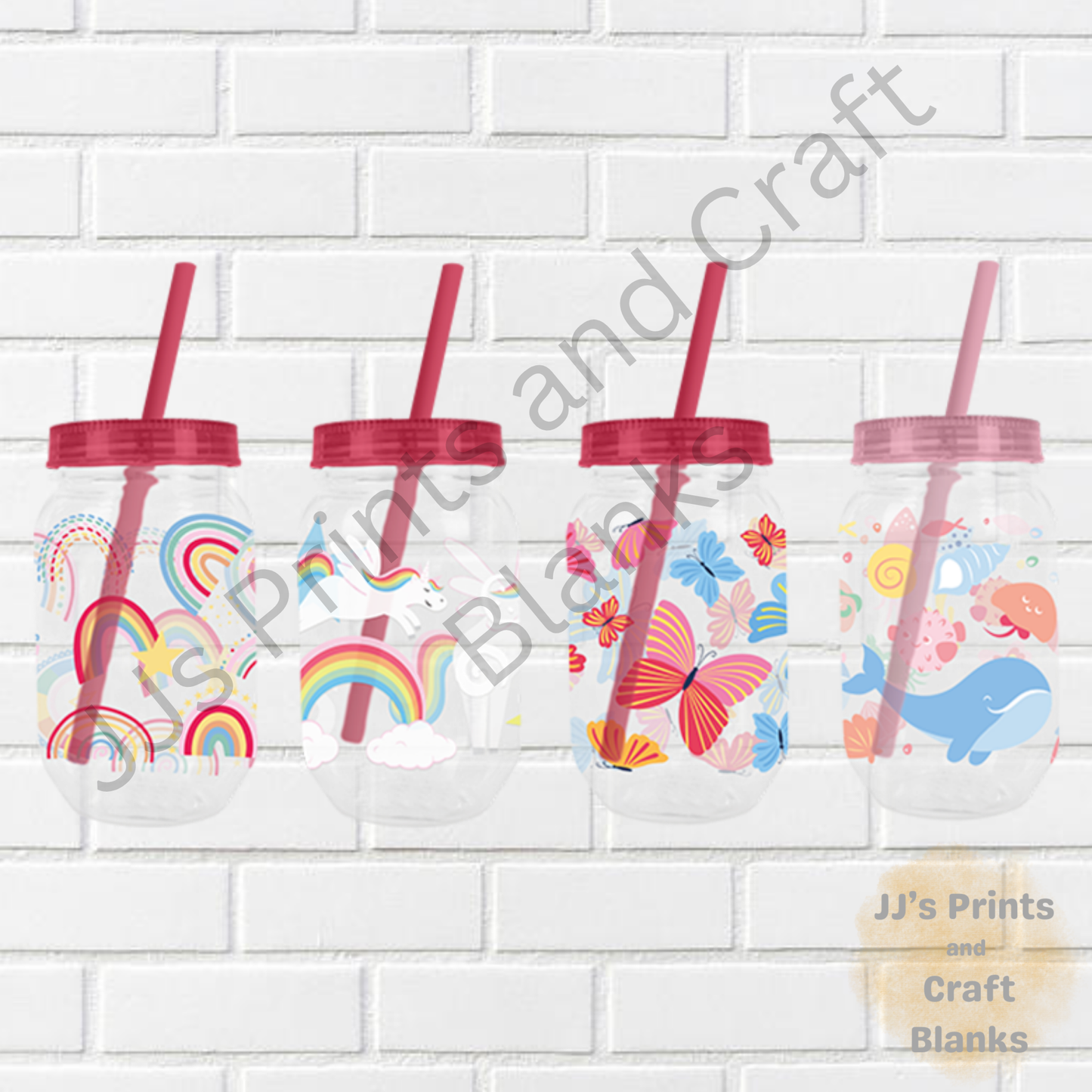 Girls Print Mason Jar with Straw