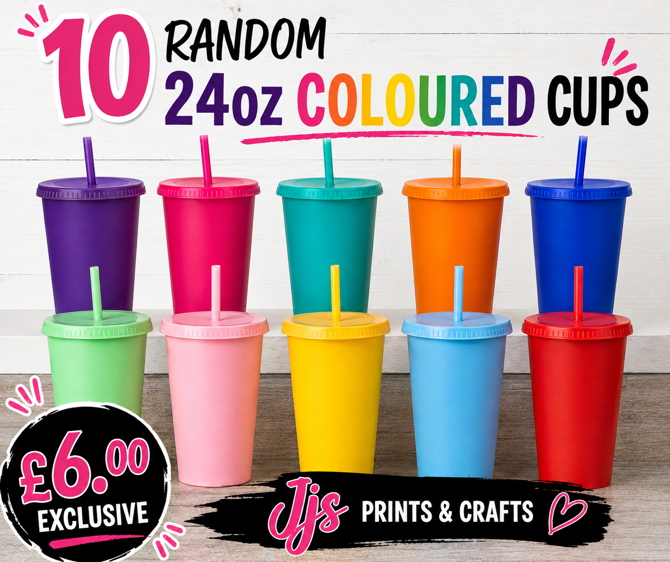 10 random coloured 24oz cold cups ( maximum 2 sets per order )