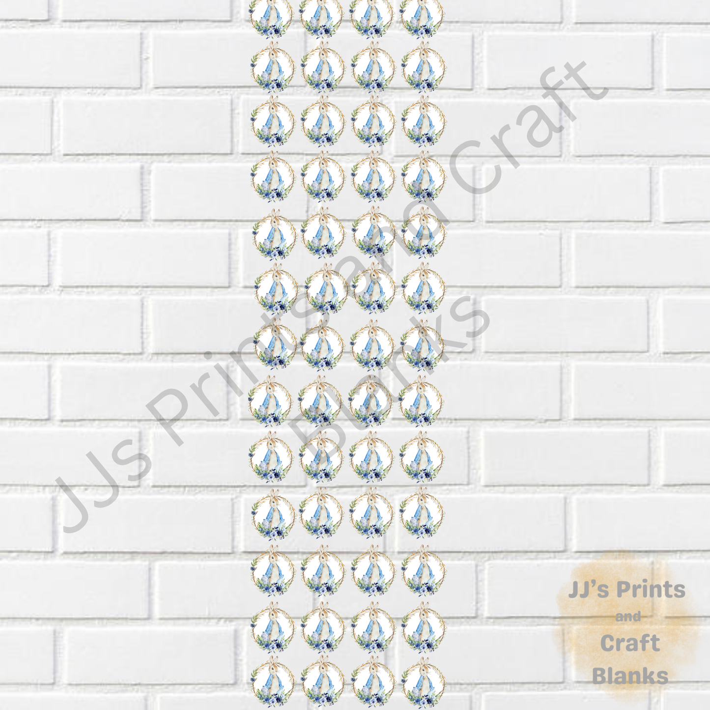 Pre made uv-dtf 7cm blue rabbit  1 meter  gang sheet