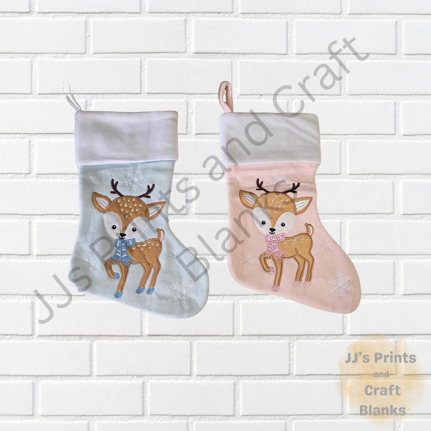 Luxury pink and blue reindeer stockings