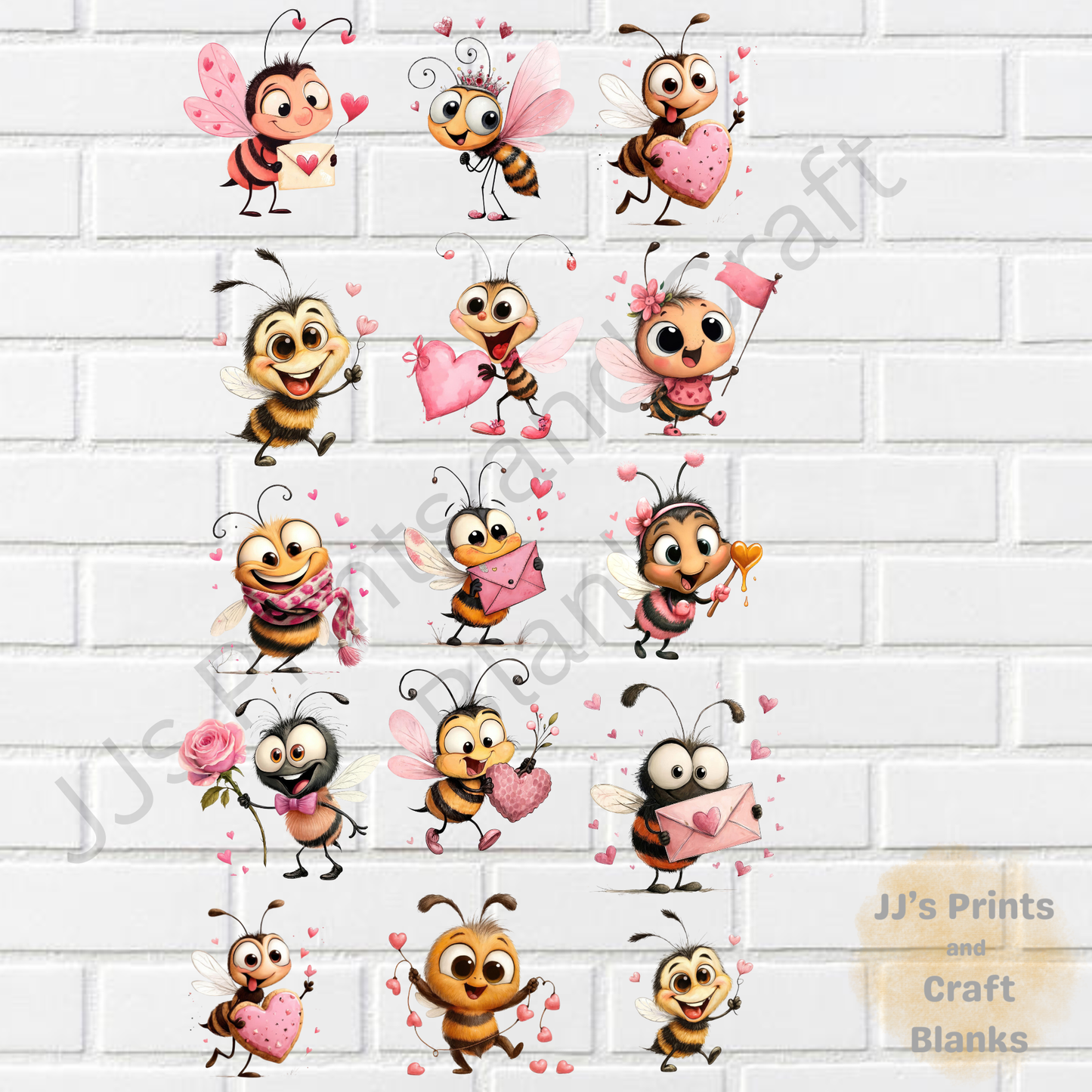 Pre made uv-dtf 50cm valentines bee gang sheet