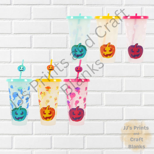 24oz Halloween colour changing cold cups and topper