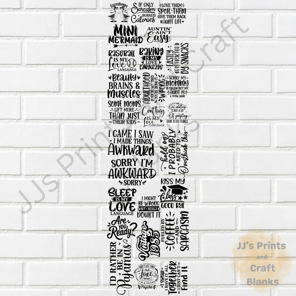 pre made 1m uv-dtf random quotes gang sheet